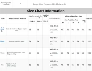 Size chart for pink bandage dress showing measurements in centimeters for XS to XL sizes