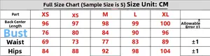 Size guide table for off-shoulder bodycon dress showing XS to XL measurements in CM