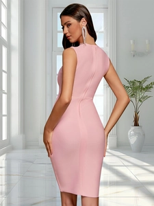 Pink sleeveless bandage dress with slim fit and back zipper in luxury interior