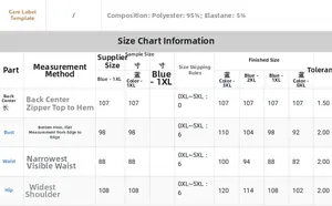 Size chart for elegant one-shoulder dress with polyester and spandex fabric measurements