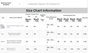 Detailed size chart for plus size strapless bodycon evening dress with polyester measurements