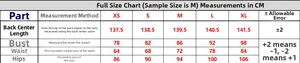 Detailed size chart for women sleeveless dress showing length and bust measurements