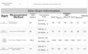 Detailed size chart for the off-shoulder dress with measurements for bust, waist, and hips
