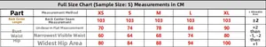 Tableau des tailles détaillé pour la robe de soirée avec mesures de buste taille et hanches