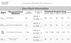 Detailed size chart for evening dress including bust, waist, and hip measurements