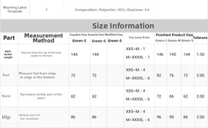 Detailed size guide and measurements chart for the sequin evening gown with slit detail