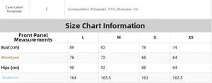 Size chart for strapless banquet dress showing XS to L measurements in centimeters