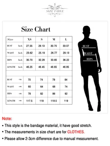 Size chart showing XS to L measurements for the bodycon mermaid evening dress