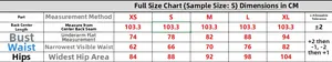 Size chart for elegant diamond-set strap dress showing measurements from XS to XL in CM