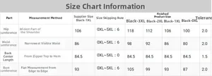 Detailed size chart for women's plus size black evening dress showing bust and hip measures
