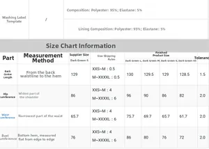 Size guide for sequin evening dress with waist and hip measurements in centimeters