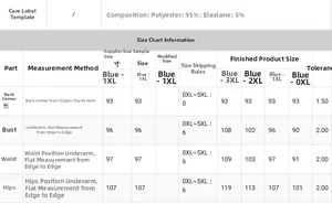 Size chart for blue evening dress 0XL-3XL including bust, waist, and hip measurements