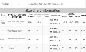 Size guide for the pearl strap dress with detailed measurements and fabric composition