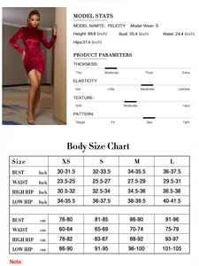 Tableau des tailles détaillé pour robe en velours sexy à col montant et manches