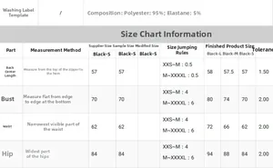 Size chart for black sequin mini dress showing chest, waist and hips in S, M, L sizes