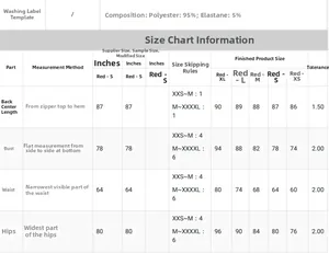 Size chart showing bust and waist measurements for a sequin evening dress in sizes XS to XL