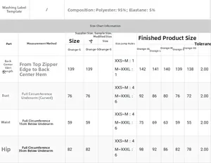 Detailed size chart for sequin evening dress showing measurements from XS to XL