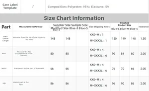 Size chart for blue off-shoulder evening dress showing measurements for S, M, and L sizes