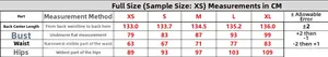 Detailed size chart for elegant off-shoulder maxi dress showing XS to XL measurements