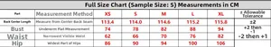 Detailed size chart with XS to XL measurements for the elegant white lace patchwork dress