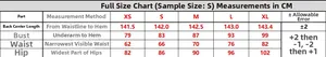 Size chart table for off-shoulder evening dress showing length, bust, waist, and hip in CM