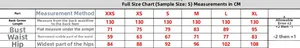 Detailed size chart for lace sequin evening dress showing length, bust, waist and hip measurements
