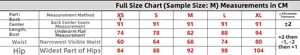 Size chart for slim mesh tube fishtail party dress showing XS to XL measurements in CM