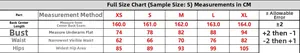 Detailed size guide table for off-shoulder satin evening dress from XS to XL sizes