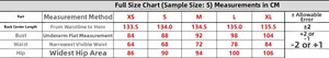 Size chart for champagne sequin evening dress including bust waist and hip measurements