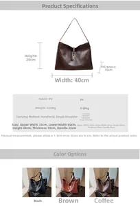 Detailed chart showing tote bag dimensions 40x28x10cm and high-quality PU leather material
