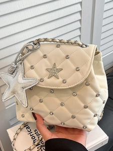 Mode Damen Gesteppter PU Leder Mini Rucksack Stern Strass Verziert Kleine Umhängetasche Täglich Lässig Handtasche