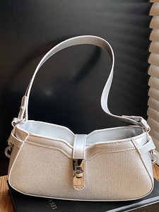 Vintage Silver Sequin Underarm Bag For Women PU Leather Leopard Wave Pattern Shoulder Crossbody Bag With Metal Lock Party Handbag