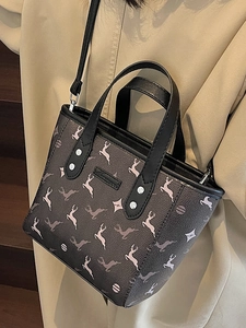 Minimalist small square tote bag with deer pattern and adjustable shoulder strap