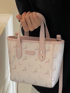 Chic pink and white deer pattern leather tote bag for women daily casual commute
