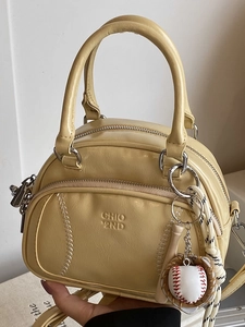 2025 Summer New Women PU Leather Pillow Bag Retro Baseball Stitching Fashion Shoulder Crossbody Bag With Sport Pendant