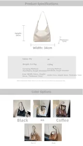 Detailed size specifications and material chart for the minimalist large capacity tote bag