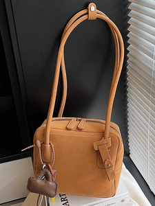 Minimalist vintage square tote bag in ginger faux leather with heart pendant on shoulder strap