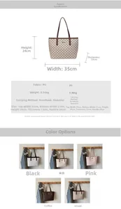 Dimensioni dettagliate della borsa tote in PU, 35x24x13cm, in cinque colori diversi