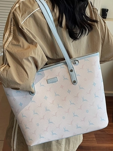 Large capacity tote bag featuring elegant deer prints and blue straps for daily commute