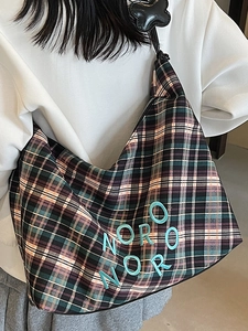 Sac fourre-tout à carreaux multicolores avec logo brodé et bandoulière noire robuste