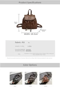 Detailed size chart and multi-color view of minimalist vintage PU leather mini backpack