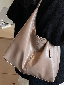 Large coffee brown leather tote bag stylish crescent shoulder bag for women commuting