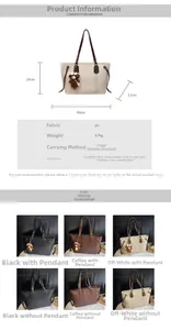 Tableau des tailles pour sac cabas en cuir PU avec dimensions et détails techniques