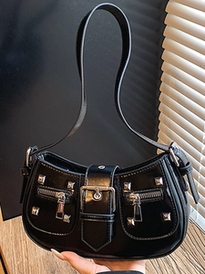Women Rivet Small Square Shoulder Bag PU Leather Y2K Punk Style Underarm Crossbody Bag Fashion Zipper Handbag Daily Accessory