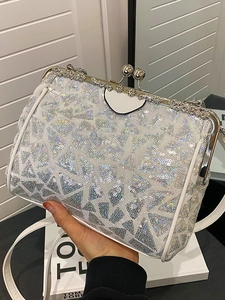 Vintage Damen Umhängetasche mit geometrischen Pailletten und Retro Klippverschluss Kleine Quadratische Handtasche für Party