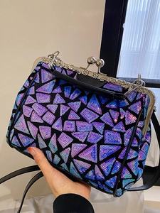 Retro Pailletten Umhängetasche mit antikem floral graviertem Metallrahmenverschluss