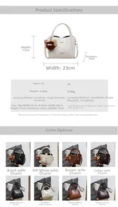 Detailed size guide and material specs for the litchi pattern leather handbag