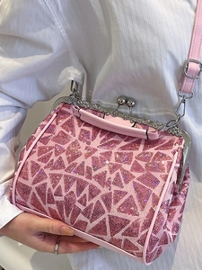 Rosa Pailletten-Henkeltasche im Doctor-Stil mit Silberverschluss und Schultergurt für Damen