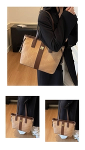 Vue détaillée du grand sac cabas kaki avec coutures contrastées et finitions en métal