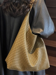 Grand sac fourre-tout hobo tissé vert olive pour femmes avec texture géométrique et bandoulière